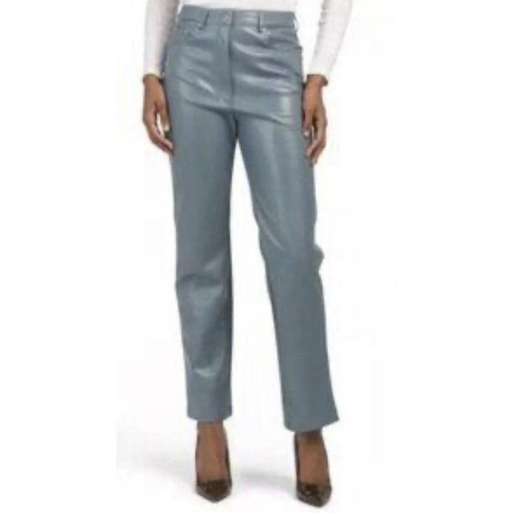 7 For All Mankind Smoky Blue Faux Leather Pants 5-Pocket Womens Size Small